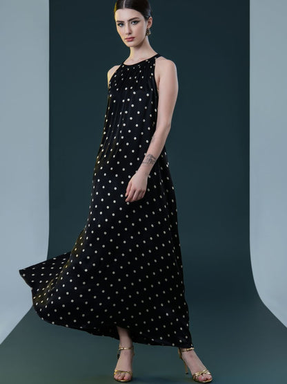 Black Polka Dot Halter Maxi Dress
