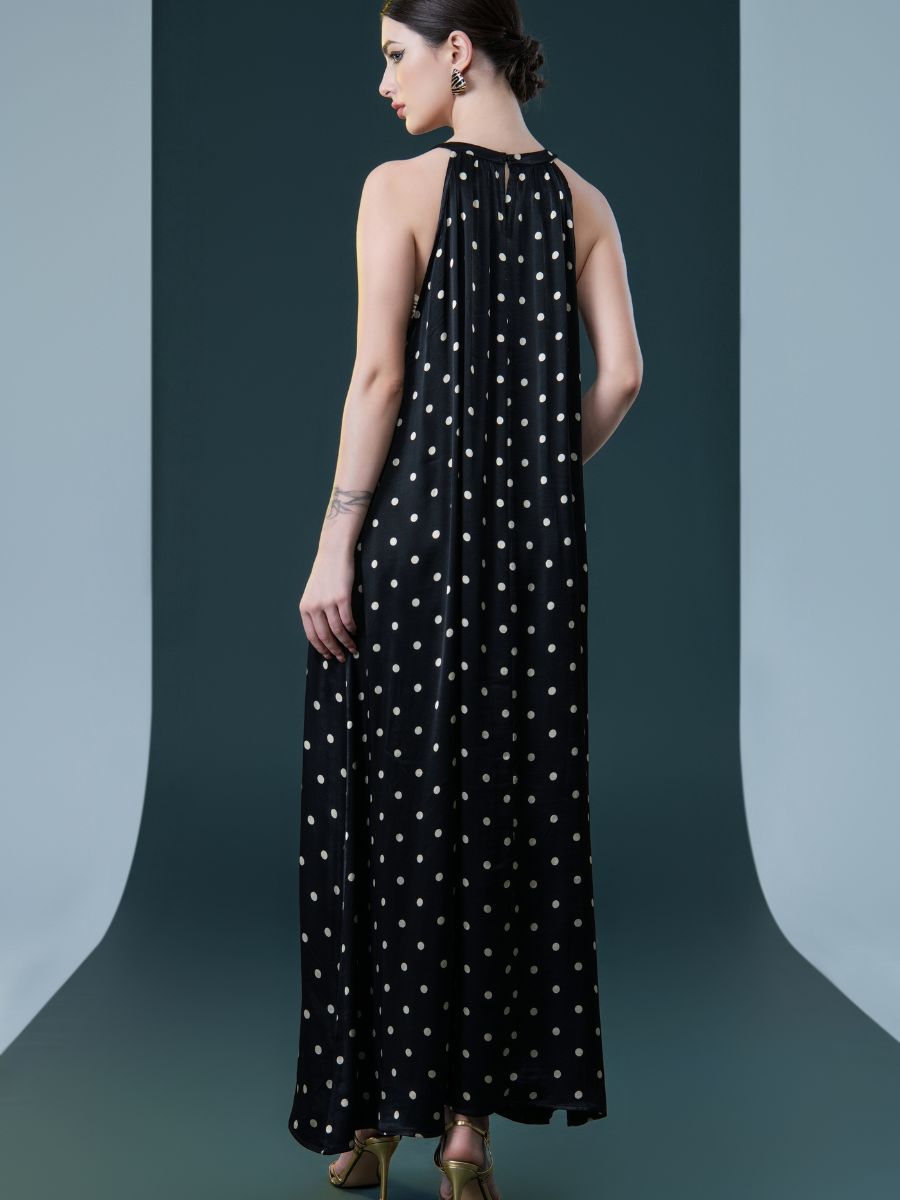 Black Polka Dot Halter Maxi Dress