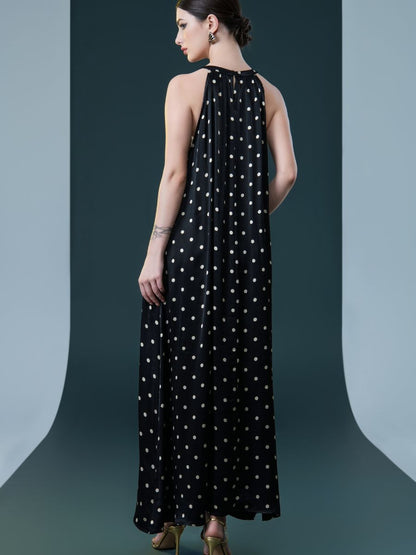 Black Polka Dot Halter Maxi Dress