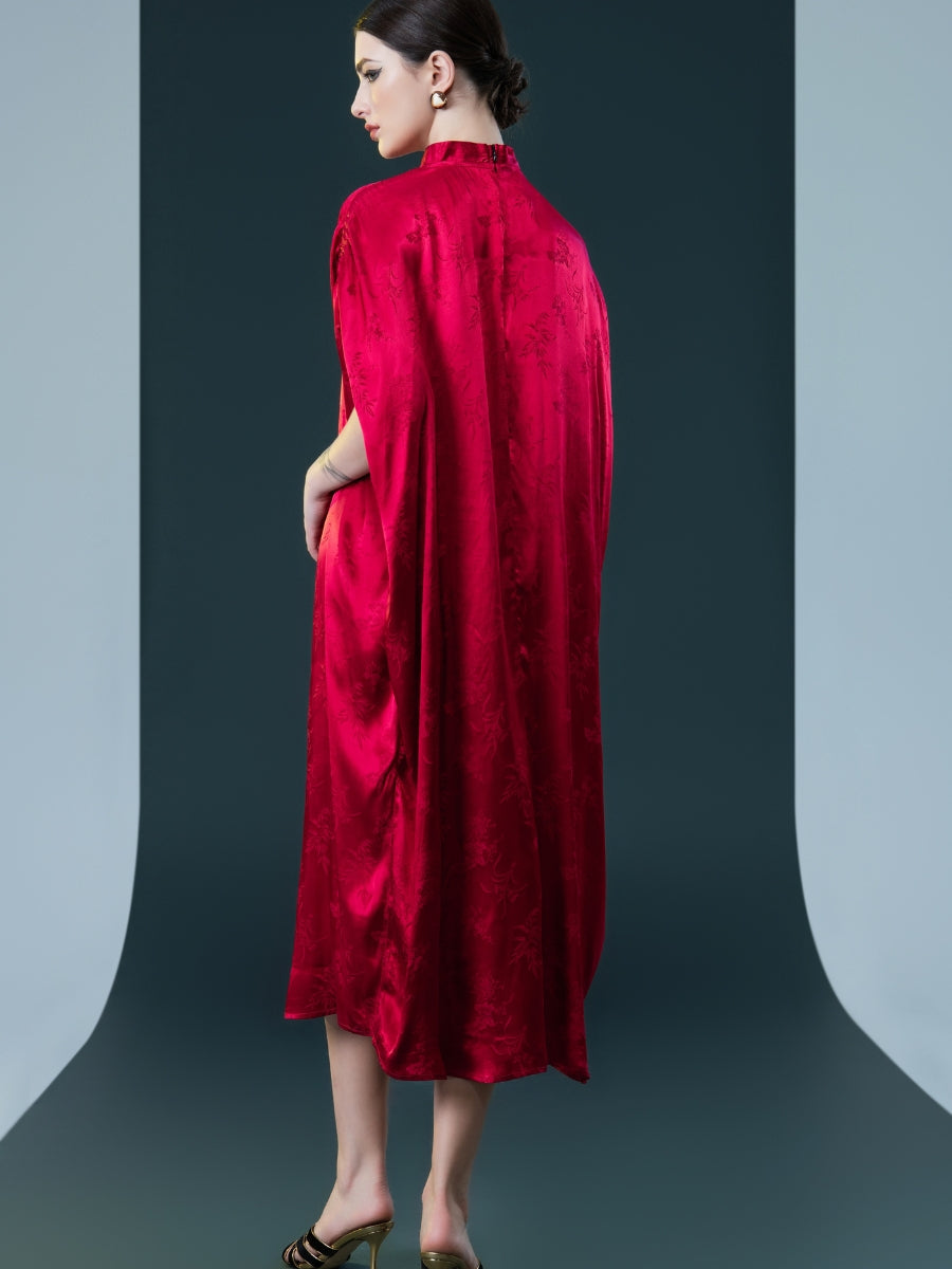 Golden Silk Embroidered Midi Kaftan Dress