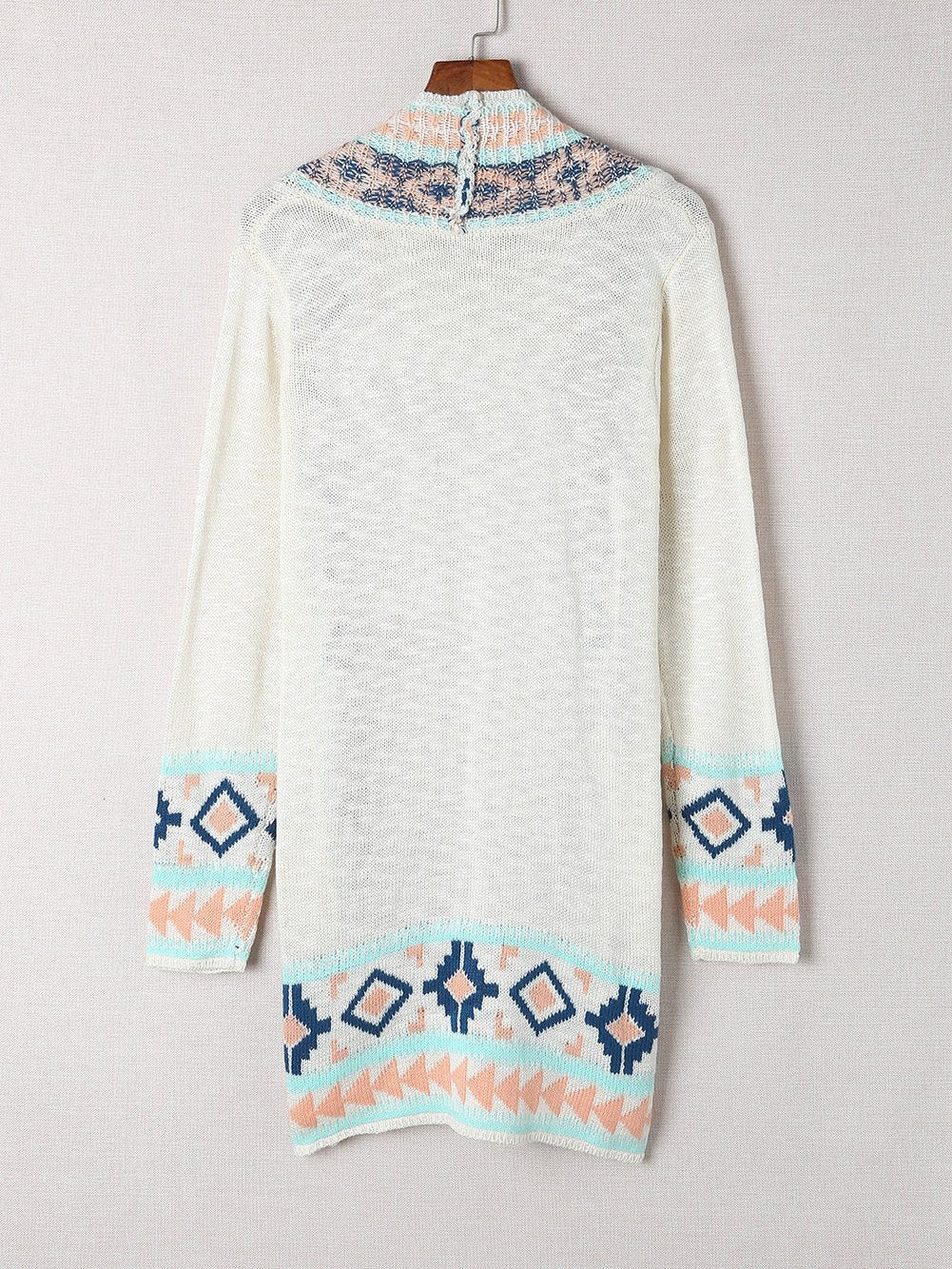 Apricot Aztec Patterned Open Front Sweater Cardigan