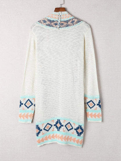 Apricot Aztec Patterned Open Front Sweater Cardigan