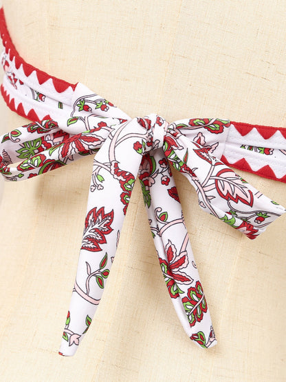 Flirty Red Floral Halter Bikini with O-Ring Detail