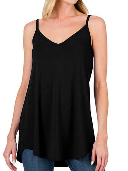 Black Flowy V-Neck Tank Top with Spaghetti Straps
