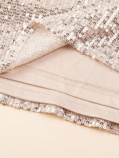 Apricot Plus Size Sequined V Neck Boxy Top