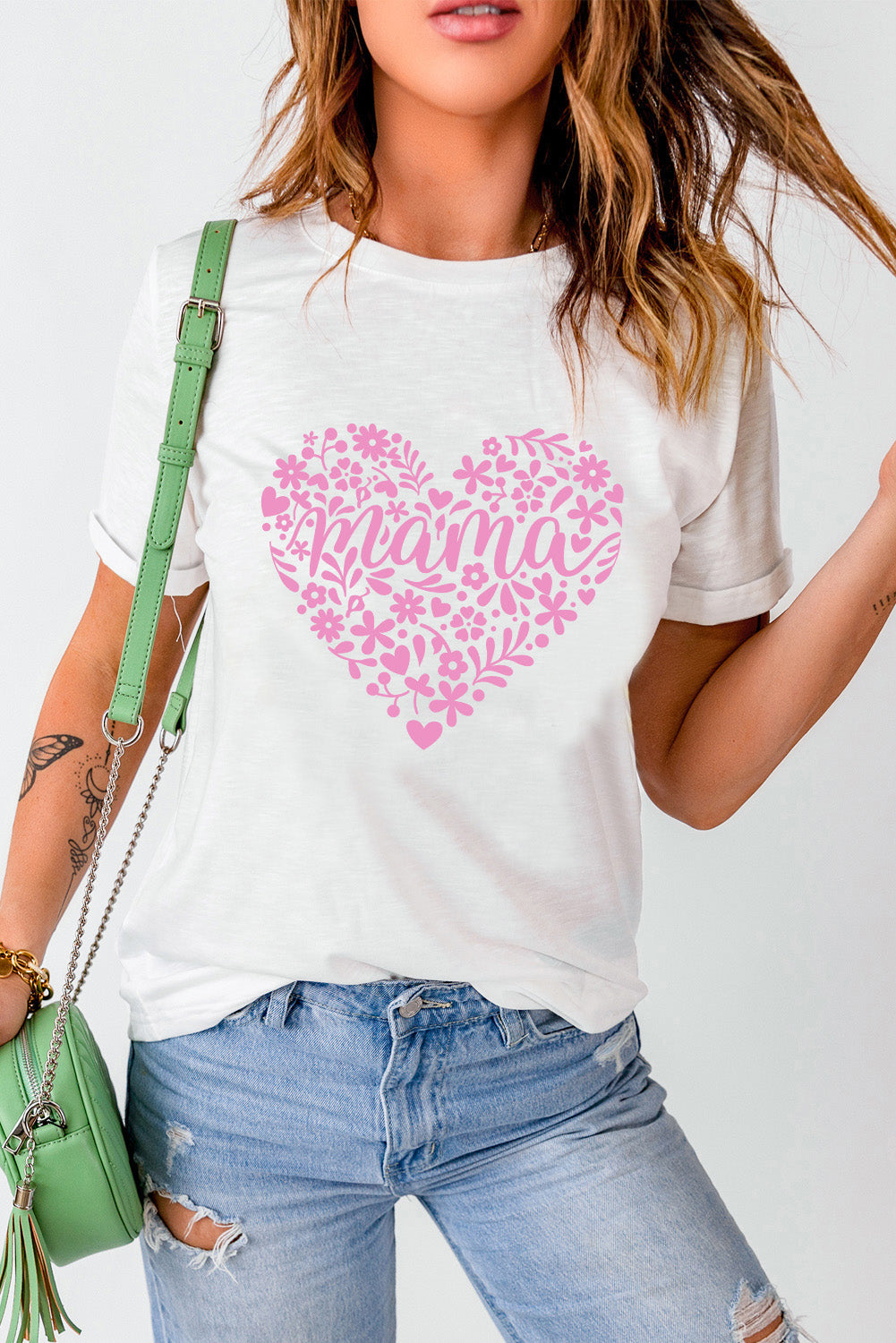 Heartfelt Floral Mama Graphic Tee in White