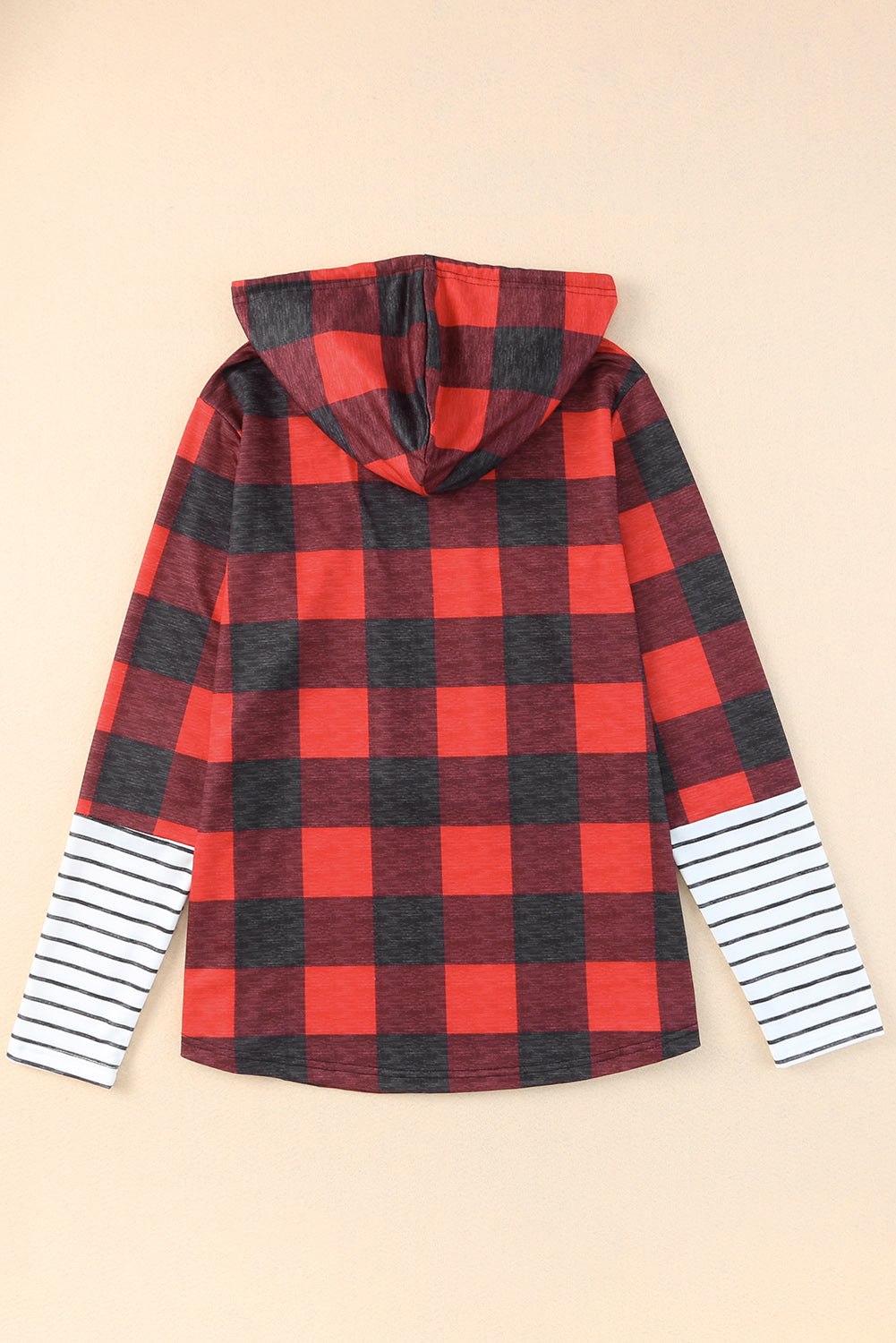 Fiery Red Christmas Plaid Striped Hooded Patchwork Sweatshirt