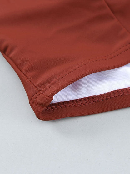 Fiery Red V-Neck High Waist Plus Size Bikini Set