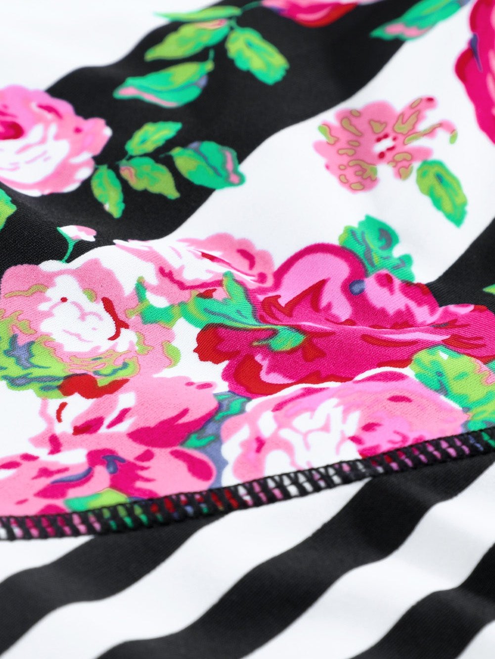 Floral Striped Patchwork Rashguard Swimsuit with Long Sleeves