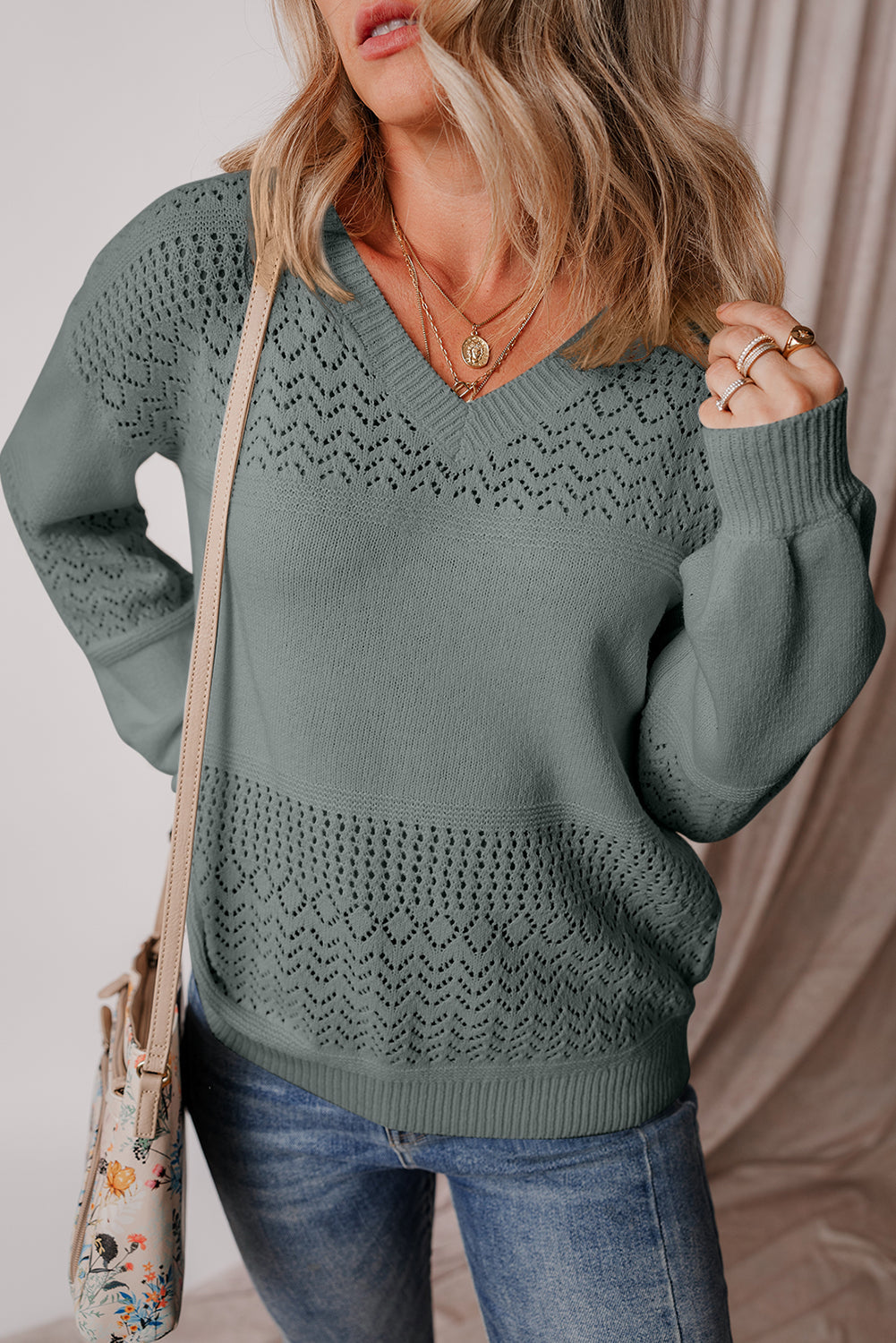 v neck drop shoulder sweater