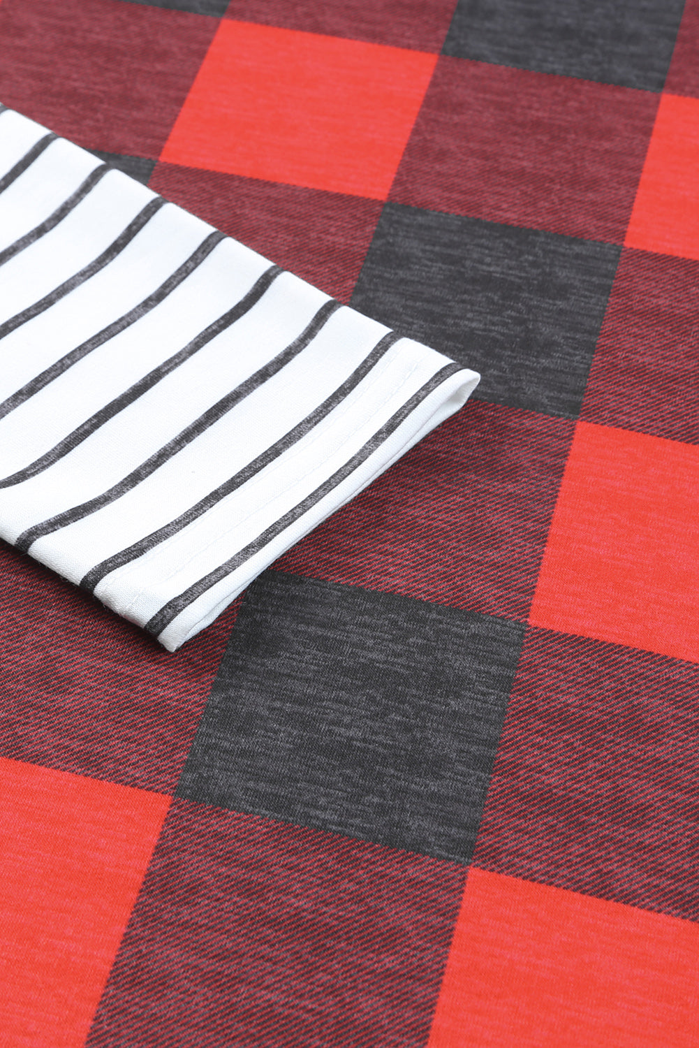 Fiery Red Christmas Plaid Striped Hooded Patchwork Sweatshirt