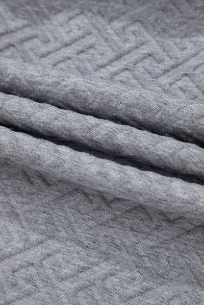 Gray Solid Textured Half Zipper Collared Sweatshirt