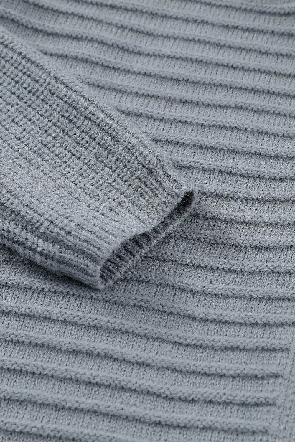 Knit Grey Hooded Duster Cardigan with Horizontal Rib Texture