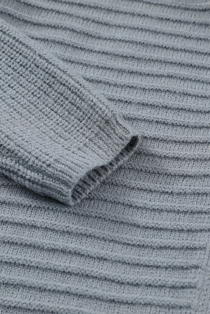 Knit Grey Hooded Duster Cardigan with Horizontal Rib Texture