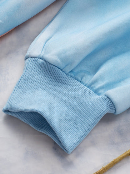 Cozy Sky Blue Plus Size Hoodie with Colorblock Design