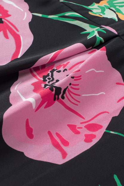 Elegant Floral Print Puff Sleeve Blouse