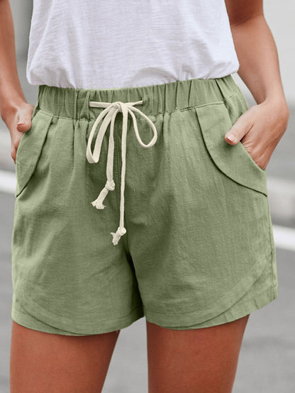Green Linen Drawstring Shorts