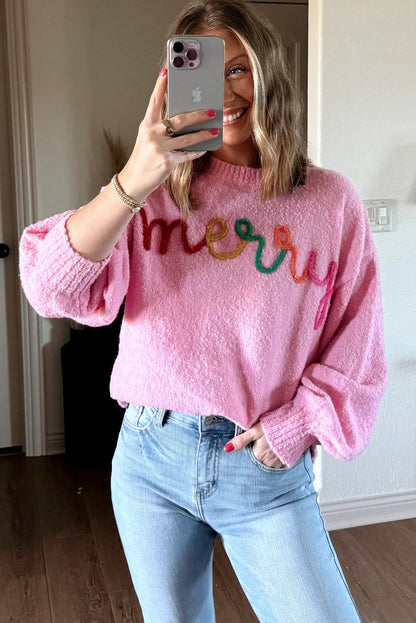 Bonbon merry Multicolor Tinsel Letter Graphic Christmas Sweater