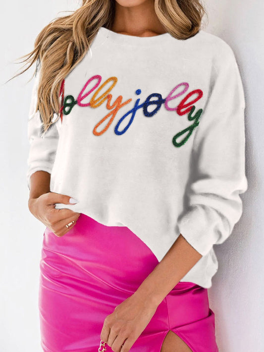 Holly Jolly White Round Neck Casual Sweater