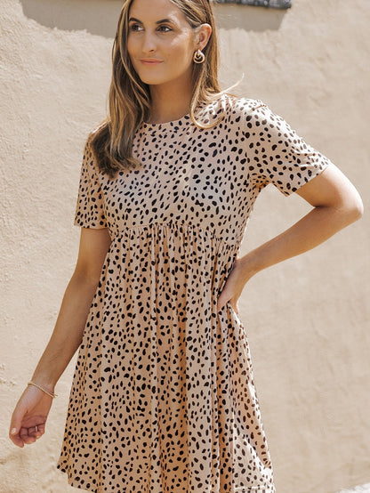 Temperament Floral Casual Strap Waist Round Neck Mini Dress