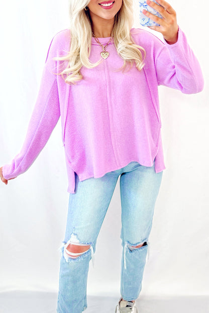 Phalaenopsis Exposed Seam Uneven Hem Casual Knit Top