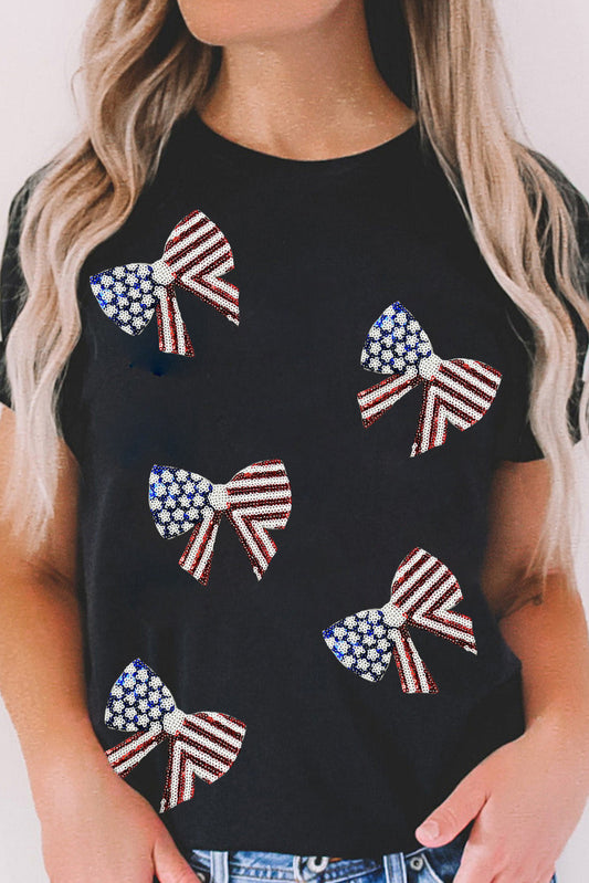 Glittering Patriotic Bowknot Graphic Tee