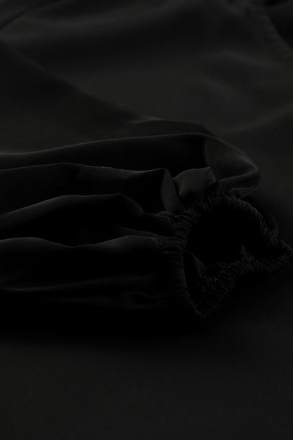 Black Fiery V Neck Long Puff Sleeve Top