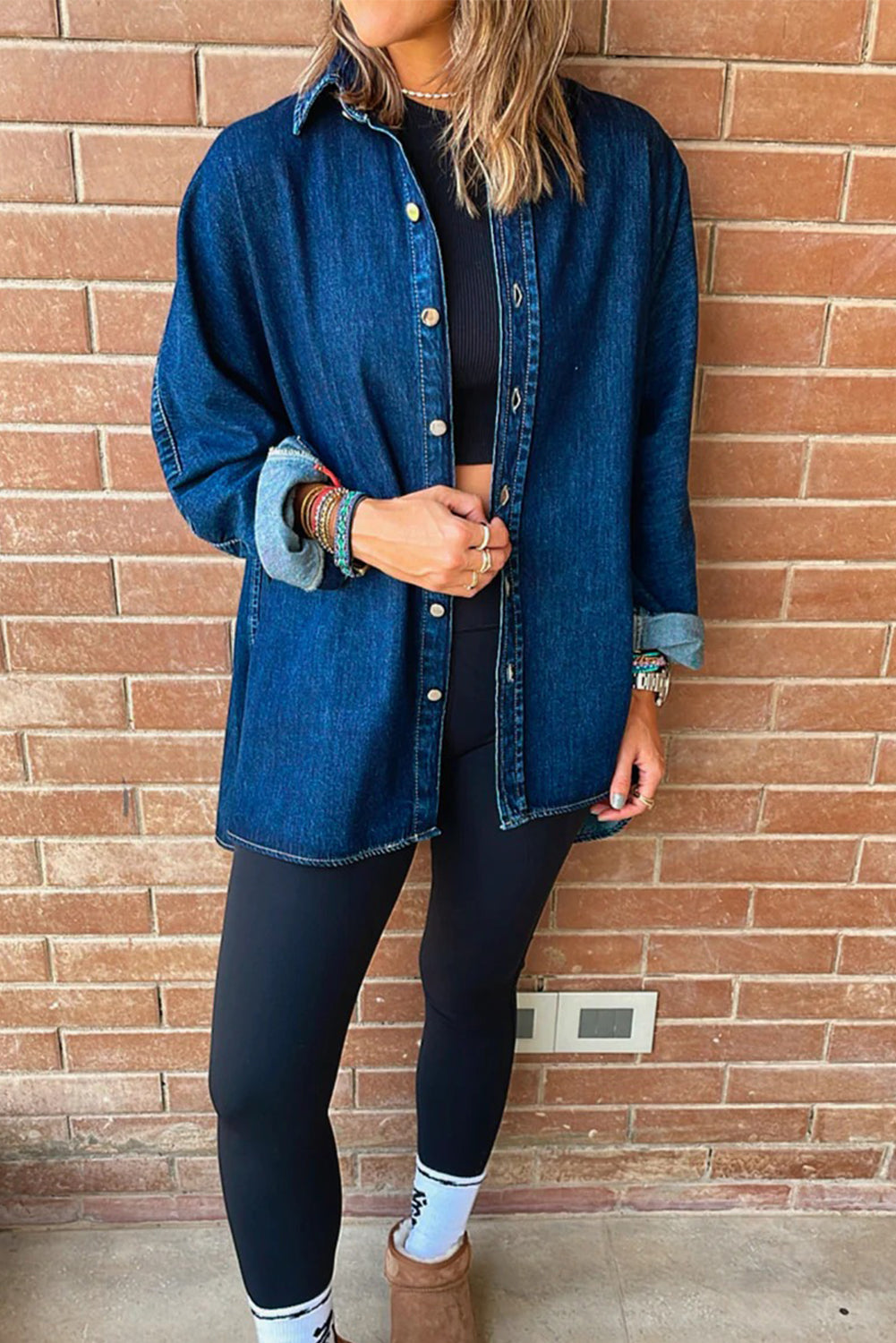 Sky Blue Contrast Panel Patchwork Button Down Boyfriend Style Denim Jacket