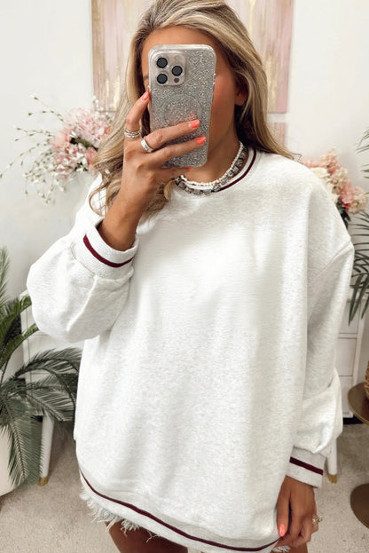 Light Grey Plus Size Striped Banding Patchwork Drop Shoulder Casual Sweatshirt