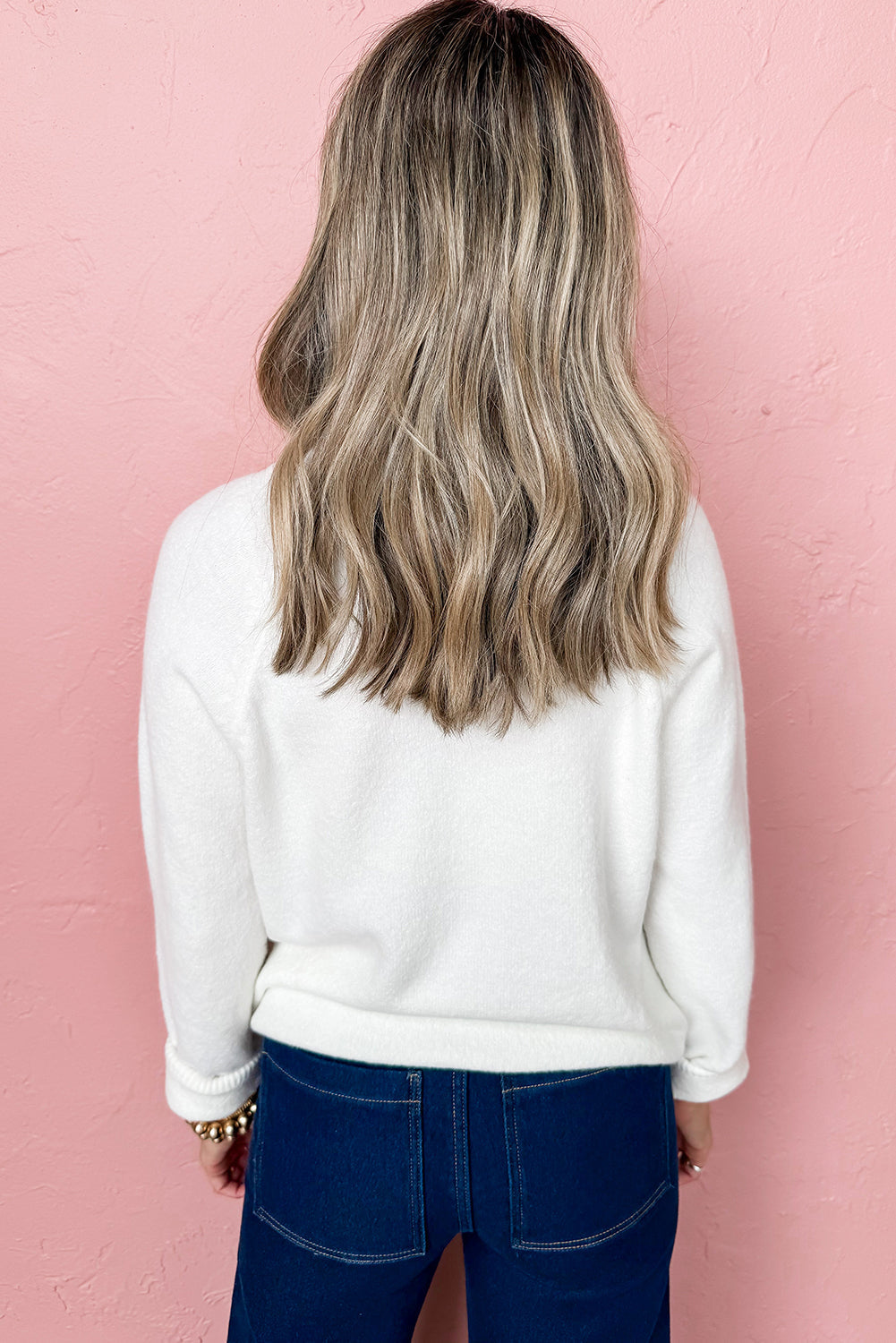 White Plus Size MERRY Letter Print Raglan Sleeve Loose Sweater