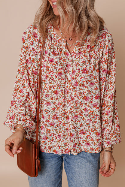 red floral blouse