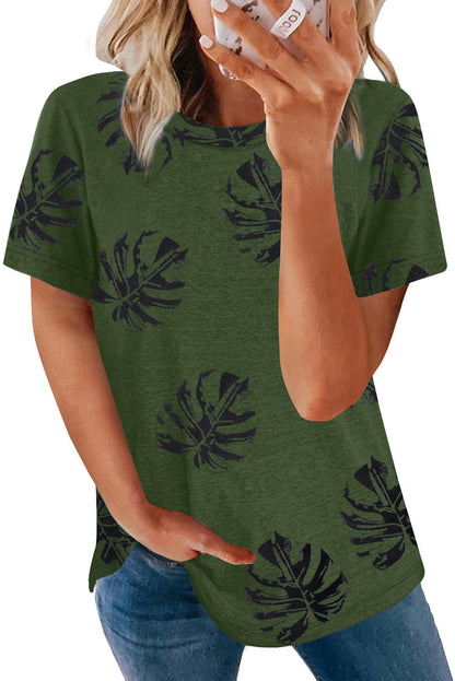 Green Dandelion Print Crew Neck T-shirt