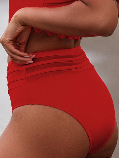 Fiery Red Mesh Striped High Waisted Bikini Panty