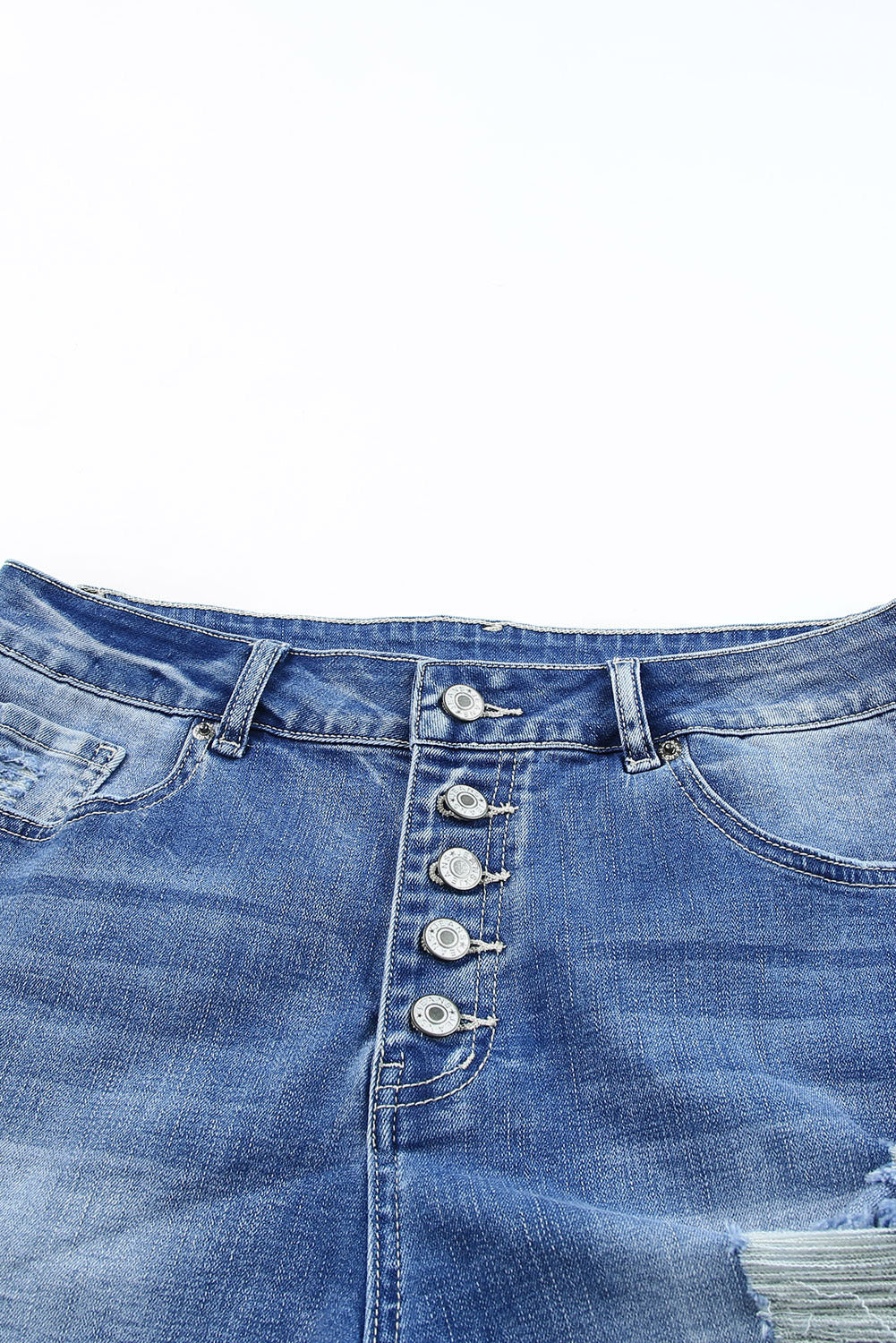 Sky Blue Quintuplicate Button Fly High Waist Plus Denim Shorts
