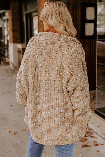 Green Plus Size Heathered Knit Open Front Sweater Cardigan