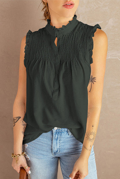 Green Buttoned Frill Tank Top