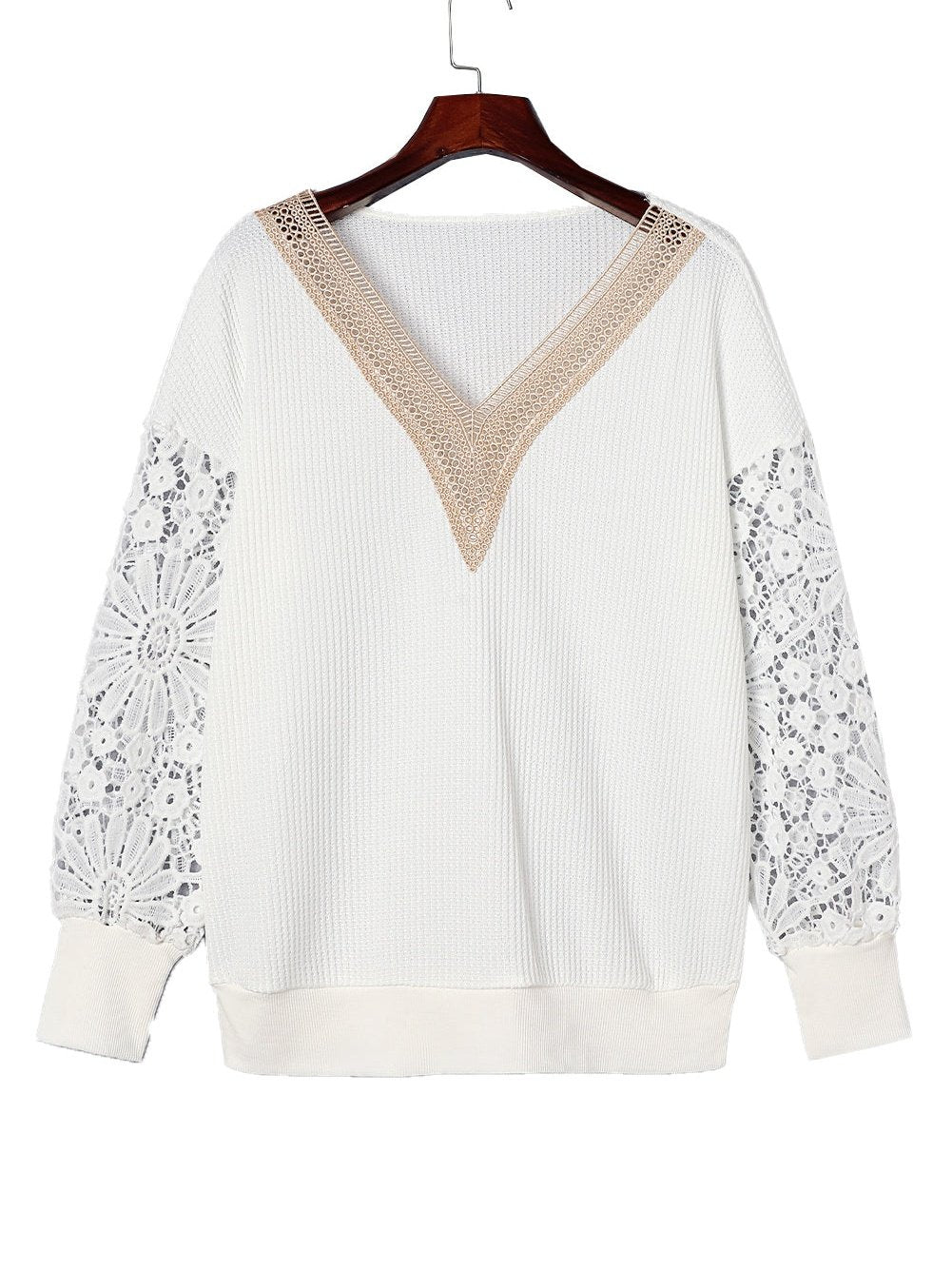 Elegant White Guipure Lace V-Neck Winter Top