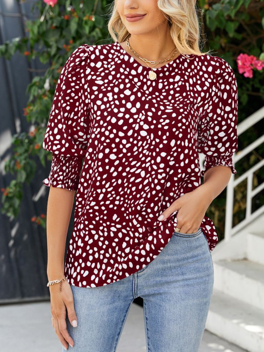 T-Shirts - Loose Printed Short Sleeve Chiffon Round Neck T-Shirt - MsDressly