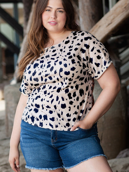 Khaki Leopard Print Twist Open Back Plus Size Top