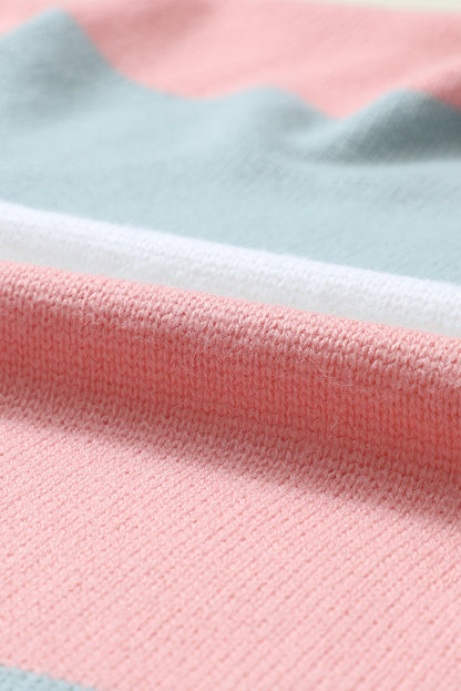 Green Striped Colorblock Open-Front Cardigan