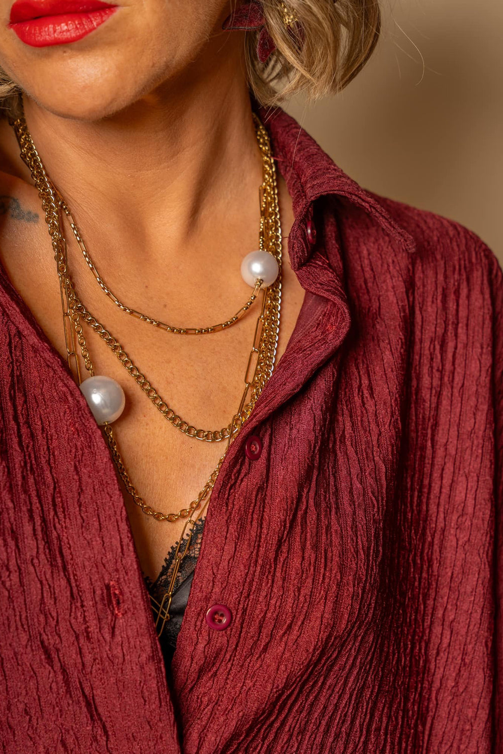 Red Dahlia Textured Loose Shirt Drawstring Elastic Waist 2pcs Pant Set