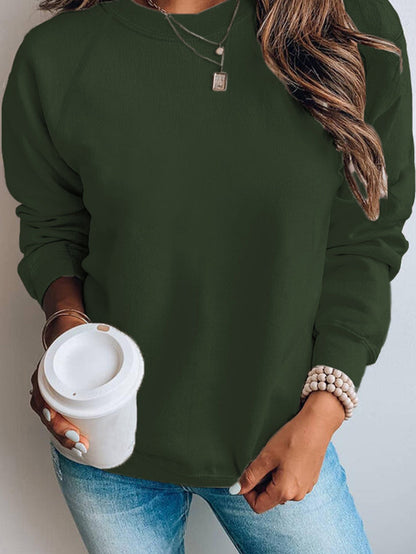 Green Crew Neck Long Sleeve Sweatshirt with Distressed Detail