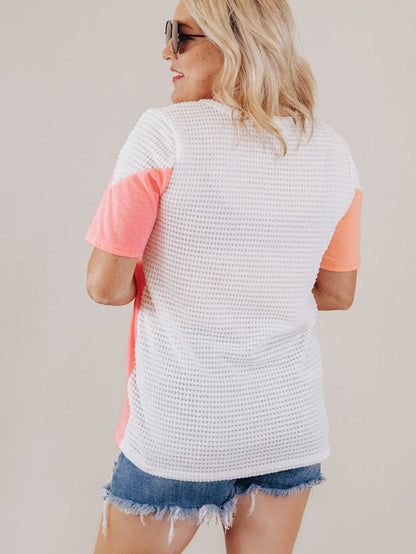 Colorblock Waffle Knit Tee for Plus Size Women