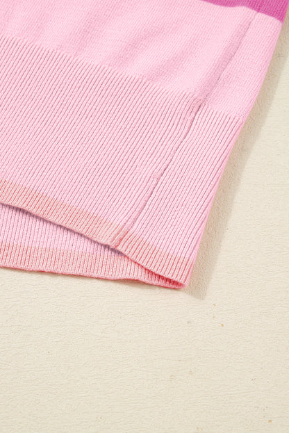 Pink Sequined HOLLY JOLLY Color Block Crew Neck Sweater