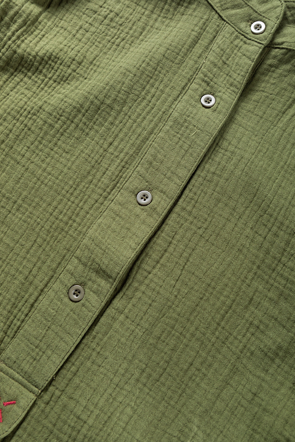 Green Crinkle Textured Button Front Jungle Shirt