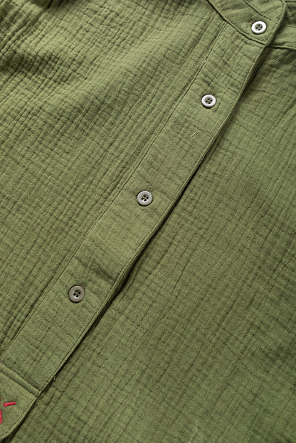 Green Crinkle Textured Button Front Jungle Shirt