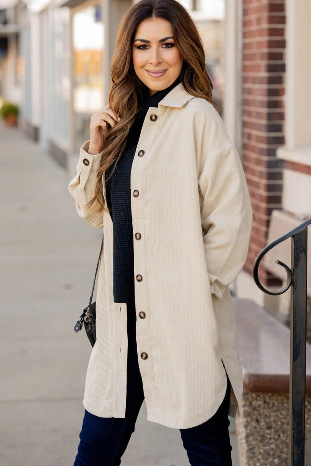 Jet Stream Corduroy Side Slit Oversize Shacket