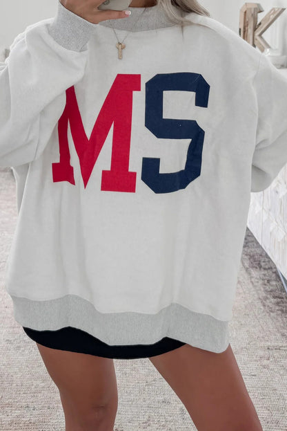 White MISSISSIPPI Letter Print Oversize Sweatshirt