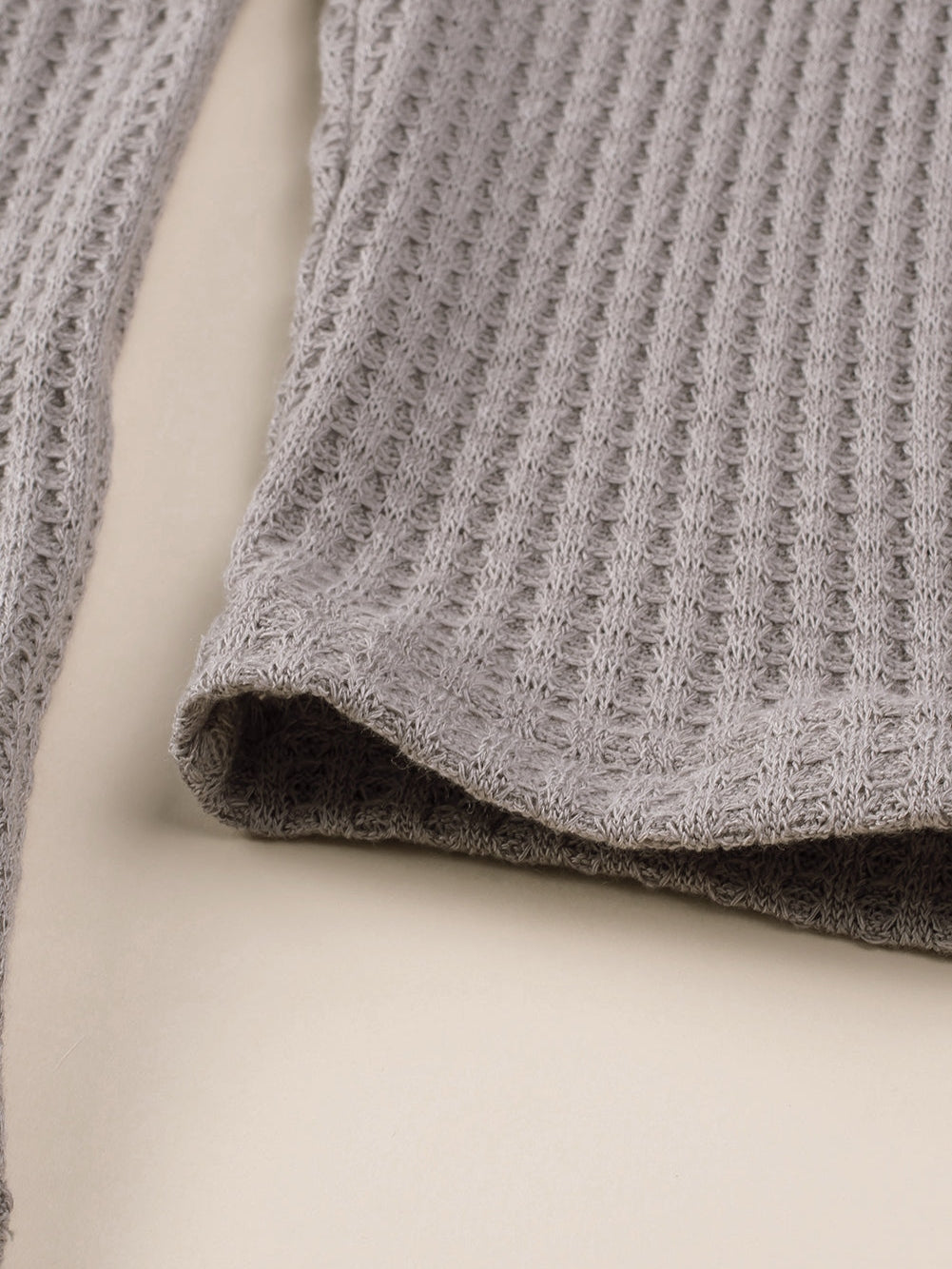 Simply Taupe Waffle Knit Drop Shoulder Button V Neck Plus Size Top