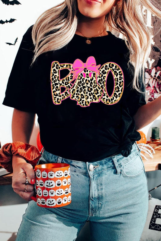 black graphic tee
